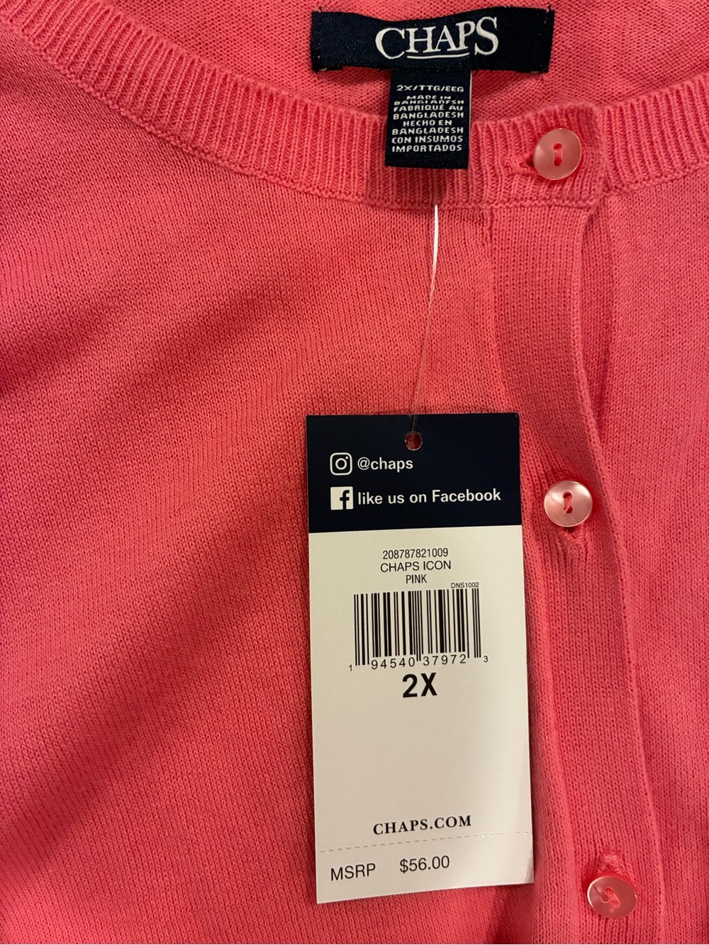 Chaps Pink Button-Front Cardigan - Picture 3 of 5